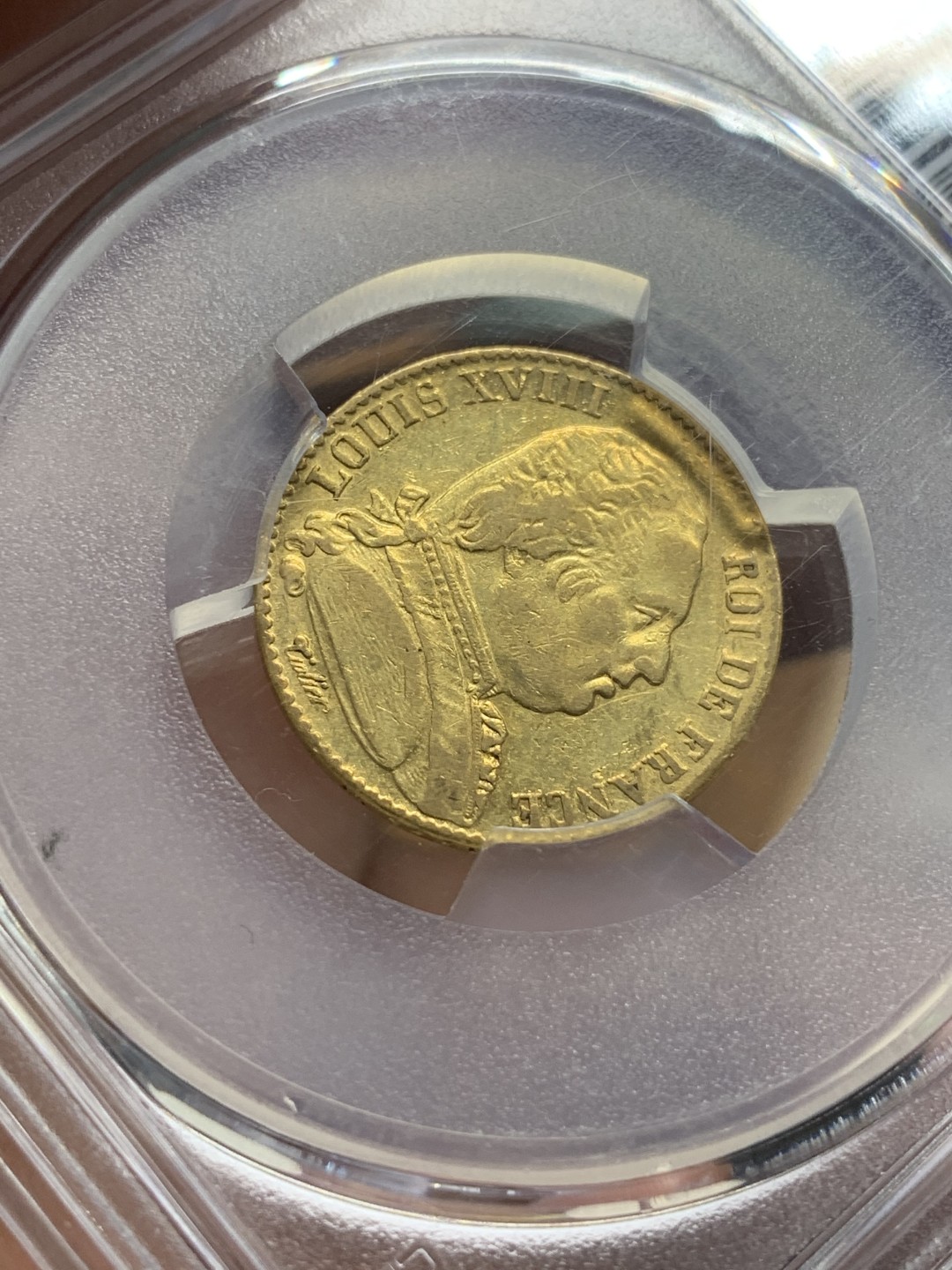 《竞宝斋》第96场-本周日，周一，周四，3场连拍（全场不限金额包邮） PCGS XF45法国1814年 戎装路易十八国王20法郎金币 少见