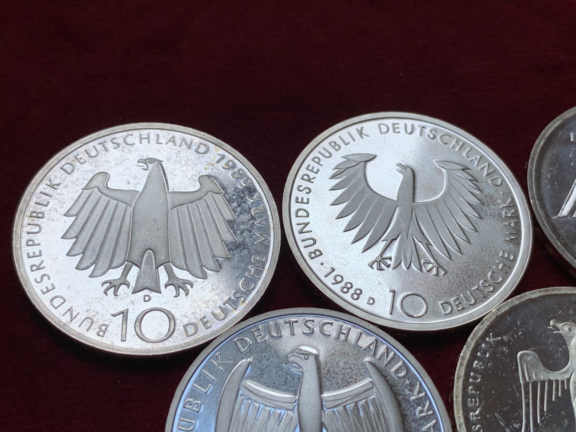 《竞宝斋》第96场-本周日，周一，周四，3场连拍（全场不限金额包邮） 银币5枚一组 德国 10马克精制银币 单枚重量15.5克