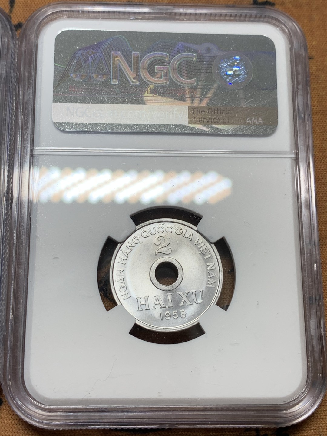 《竞宝斋》第96场-本周日，周一，周四，3场连拍（全场不限金额包邮） 印支三兄弟–ngc 越南1958年高分ms铝币一套3枚