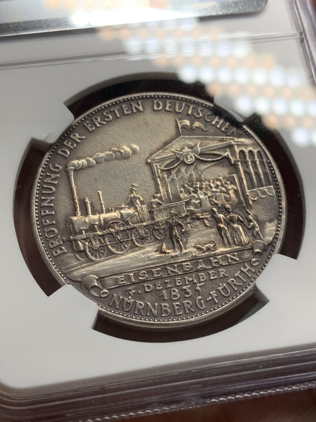 《竞宝斋》第96场-本周日，周一，周四，3场连拍（全场不限金额包邮） NGC MS61德国卡尔哥茨1835-1935第一条铁路建成百年纪念银章