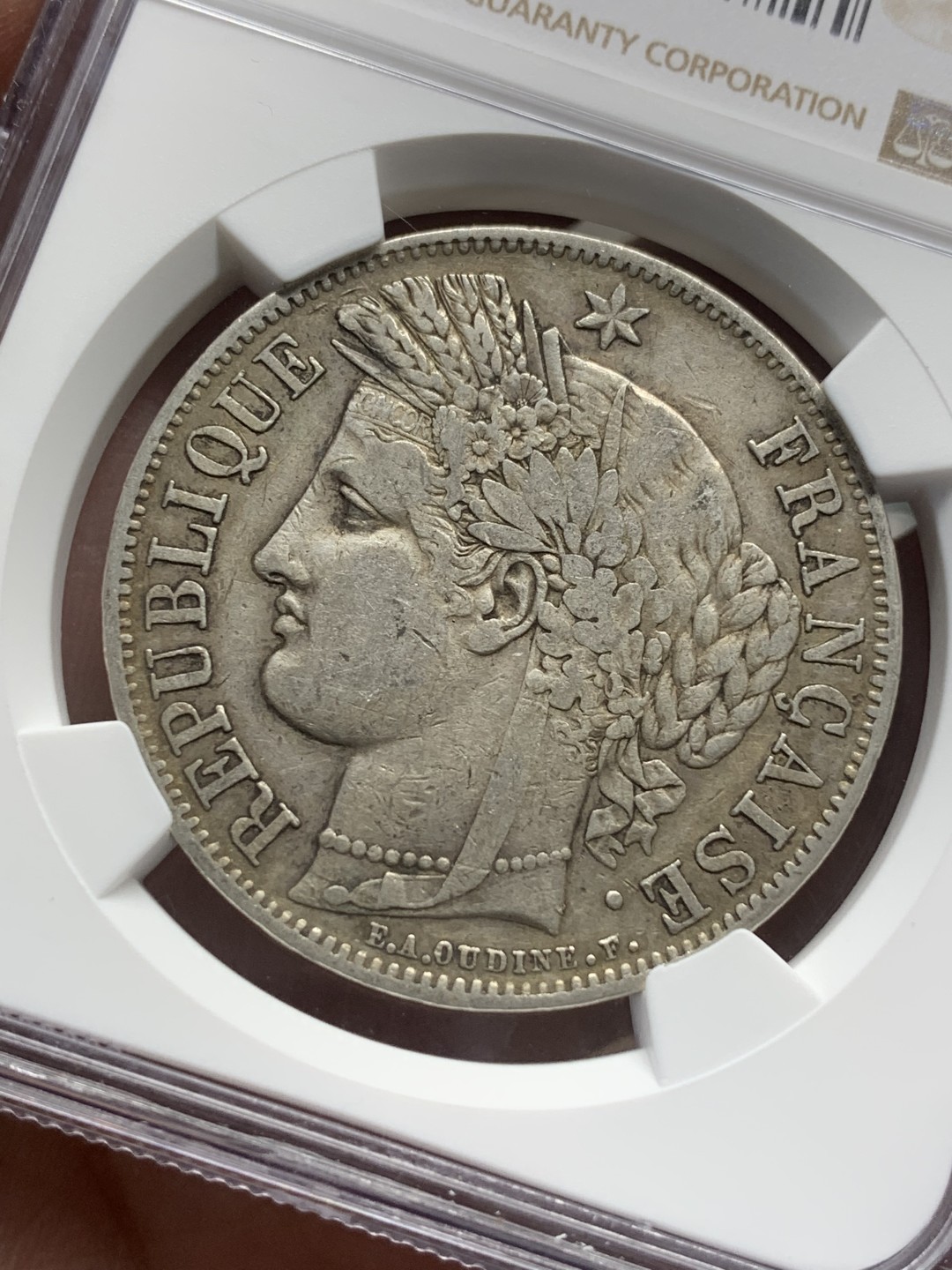 《竞宝斋》第96场-本周日，周一，周四，3场连拍（全场不限金额包邮） NGC-XF45 法国1850年 谷物女神5法郎 大银币 原味好品 出分难得品种