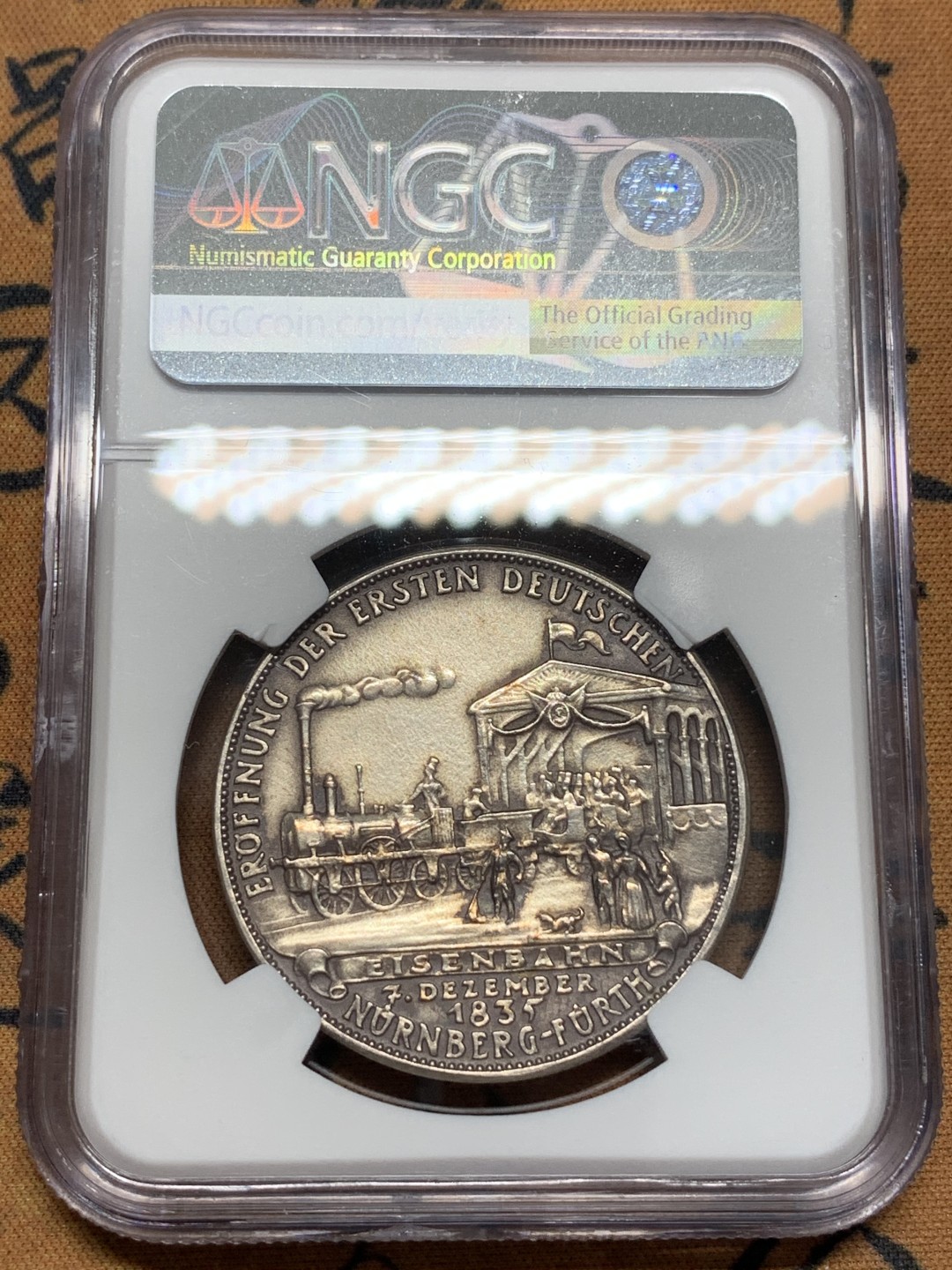 《竞宝斋》第96场-本周日，周一，周四，3场连拍（全场不限金额包邮） NGC MS61德国卡尔哥茨1835-1935第一条铁路建成百年纪念银章