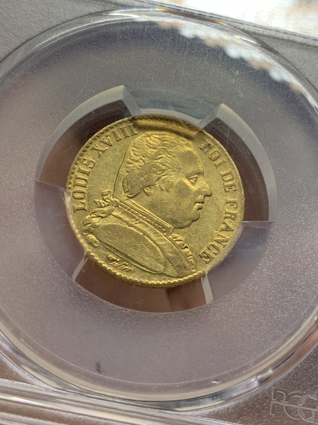 《竞宝斋》第96场-本周日，周一，周四，3场连拍（全场不限金额包邮） PCGS XF45法国1814年 戎装路易十八国王20法郎金币 少见