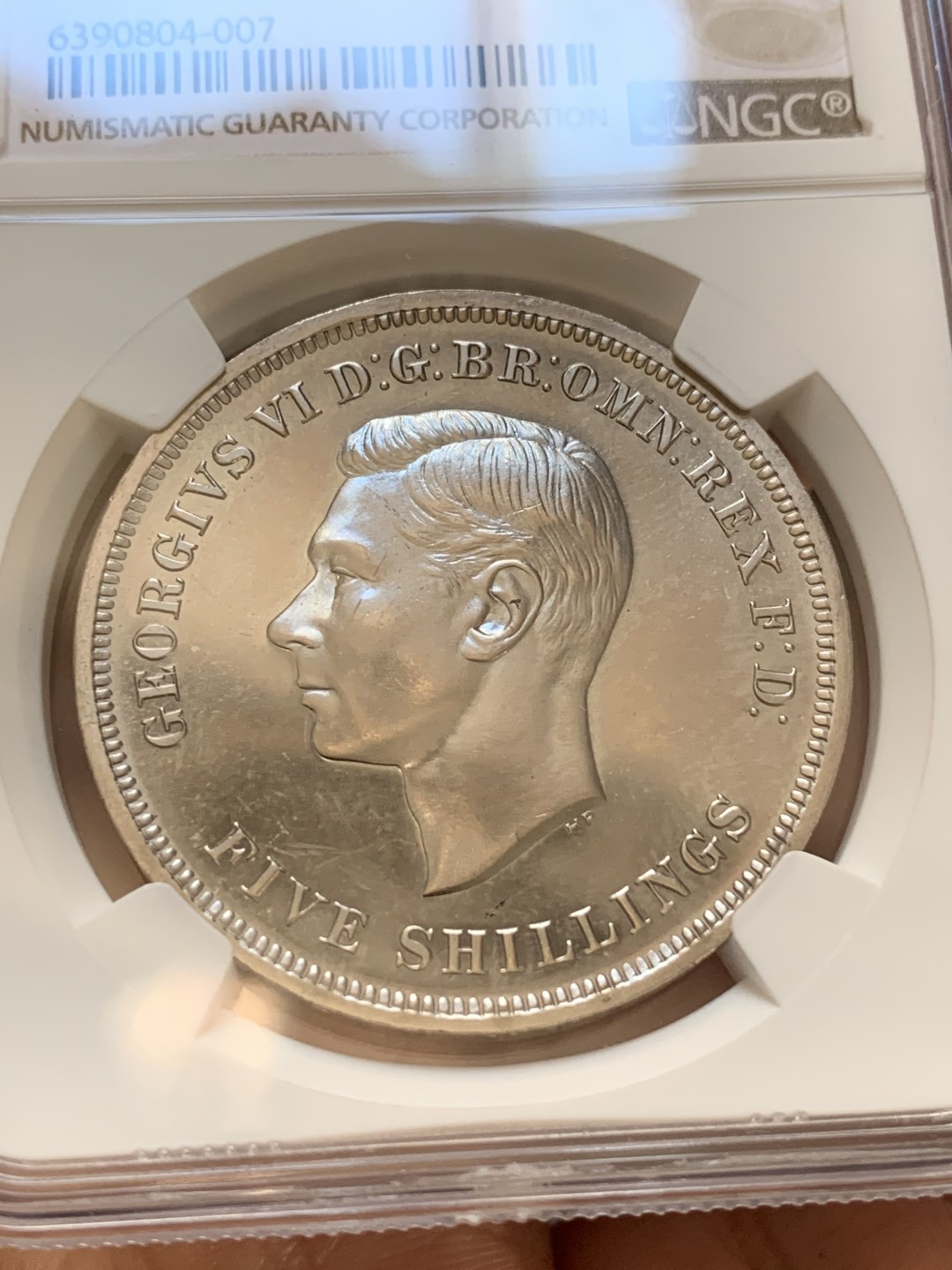 《竞宝斋》第96场-本周日，周一，周四，3场连拍（全场不限金额包邮） NGC-PL64 英国1951年乔治六世1克朗大镍币，最后的马剑。强镜面底板，经典圣乔治屠龙