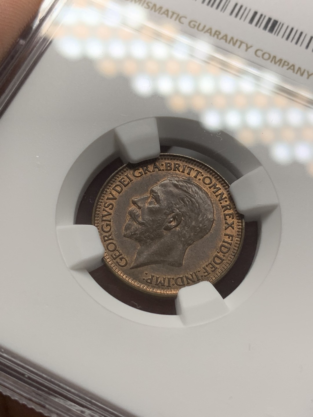 《竞宝斋》第96场-本周日，周一，周四，3场连拍（全场不限金额包邮） NGC MS64BN 英国 1931年 乔治五世 1/4便士=1法新 铜币 深打难得