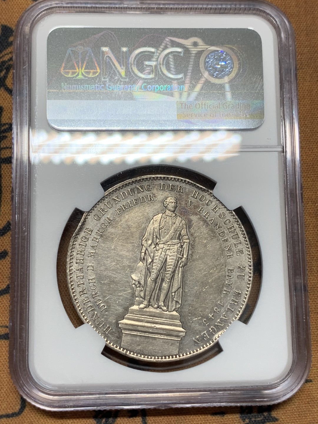 《竞宝斋》第96场-本周日，周一，周四，3场连拍（全场不限金额包邮） NGC-AUD 巴伐利亚1843年2泰勒 巴伐利亚历史系泰勒学院2泰勒37克大银币 品相很好细节清晰