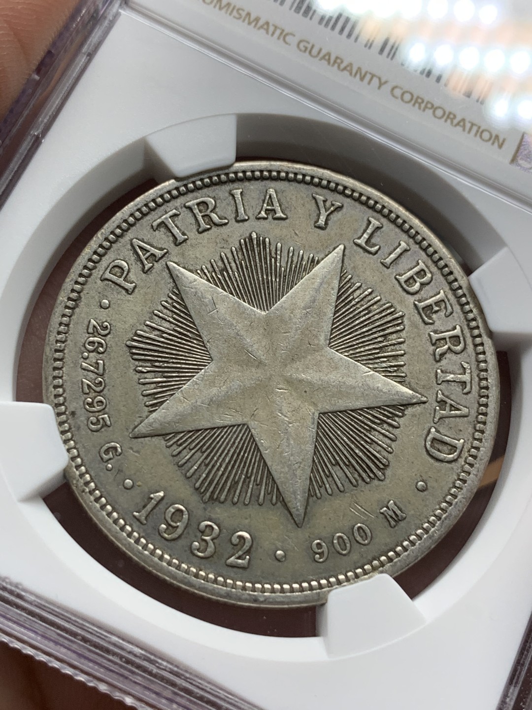 《竞宝斋》第96场-本周日，周一，周四，3场连拍（全场不限金额包邮） NGC-AU55 古巴1932年 大五星 1比索大银币 原味好品 出分不易