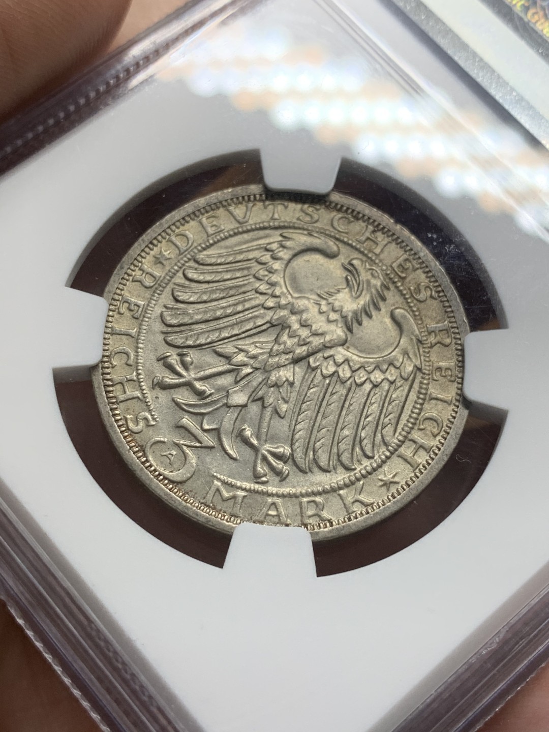 《竞宝斋》第96场-本周日，周一，周四，3场连拍（全场不限金额包邮） NGC MS63，德国魏玛，1928年玛瑙堡3马克 非常少见的品种