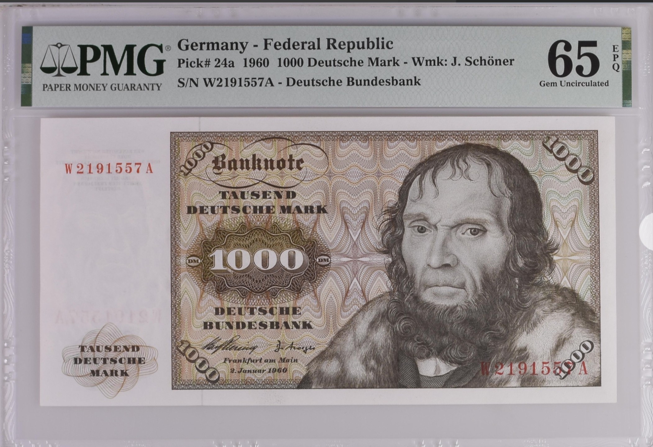 收藏联盟Quantum Auction 第193期拍卖(已更新) 德国联邦1960年1000马克 PMG65 天文学家舍那  稀少初版