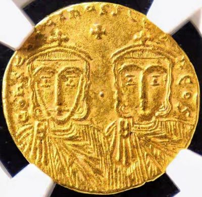 少见品古罗马拜占庭君士坦丁五世列奥四世金币NGC评级AU收藏 