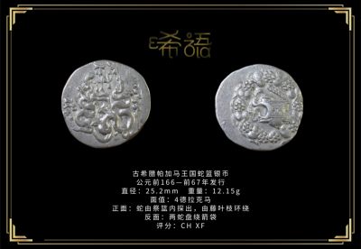 琋语藏币第七期古典打制币拍卖（每周日晚7点） - 古希腊帕加马王国蛇篮银币