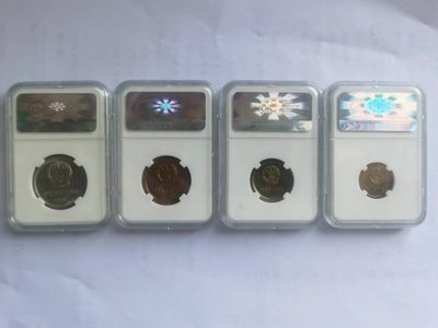 【华誉大咖】2135期拍卖 长城币，1981年长城币一元、五角、贰角、壹角各一枚同分，华龙评级MS65 