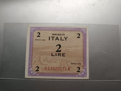 【专场20220920】西风东渐——欧洲纸币专场 - 【拍品003】意大利1943版2里拉军票AUNC有软折