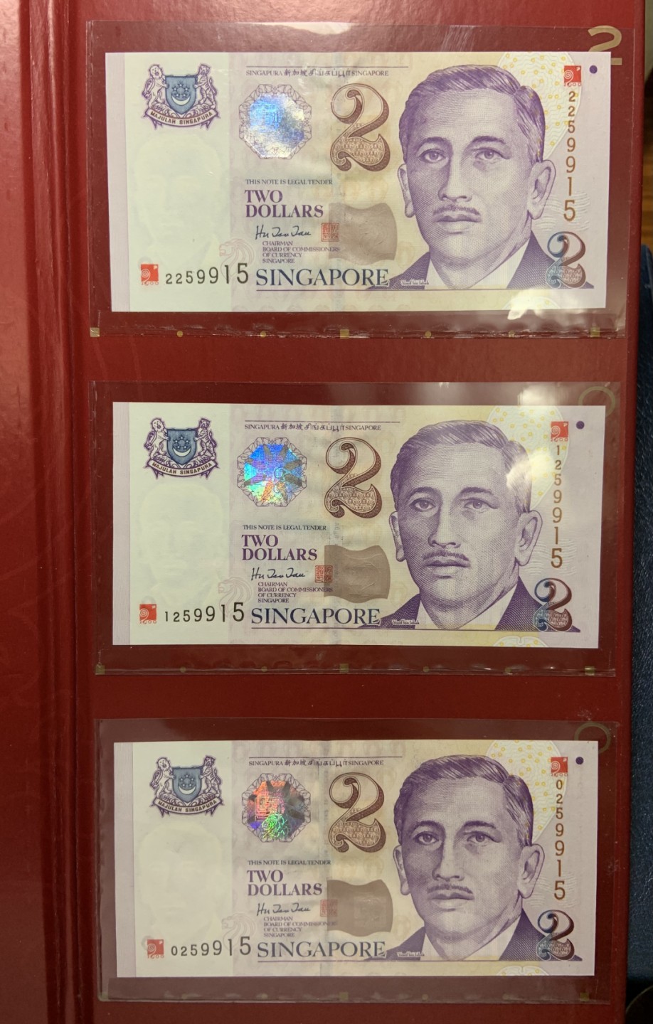 收藏联盟Quantum Auction 第193期拍卖(已更新) 新加坡2000年2元千禧龙年尾六同三张 品相全新UNC 带原装纪念册