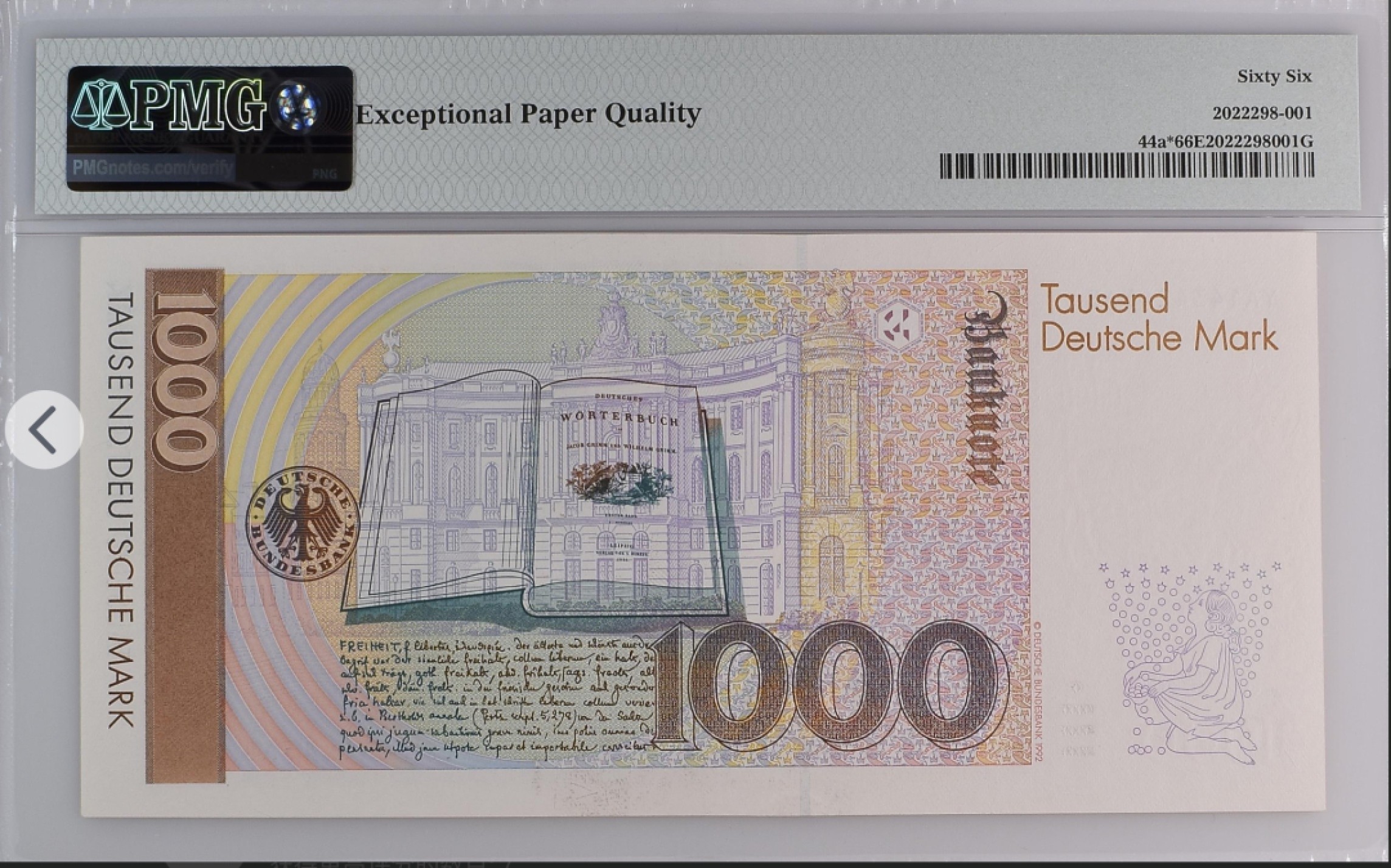 收藏联盟Quantum Auction 第193期拍卖(已更新) 德国联邦1991年1000马克 PMG66 补号 童话大师格林兄弟