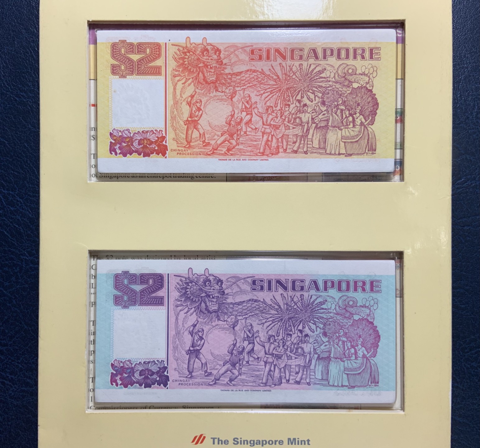 收藏联盟Quantum Auction 第193期拍卖(已更新) 新加坡1991年2元 品相全新UNC 同号钞一对 带官方纪念册