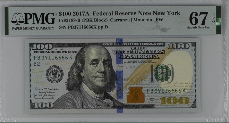 收藏联盟Quantum Auction 第193期拍卖(已更新) 美国2017年联邦储蓄券100美元 PMG67 狮子号