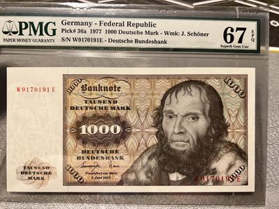 【Blue Auction】✨世界纸币精拍第226期 ——莫总专场 IV - 【亚军分】德国 1977年1000马克 经典舍那 PMG67EPQ 高分