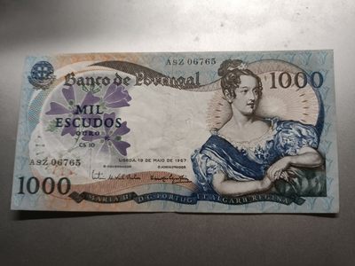 【专场20220927】巾帼不让须眉——女性元素纸币专场 - 【拍品003】葡萄牙1967年1000埃斯库多流通品相VF