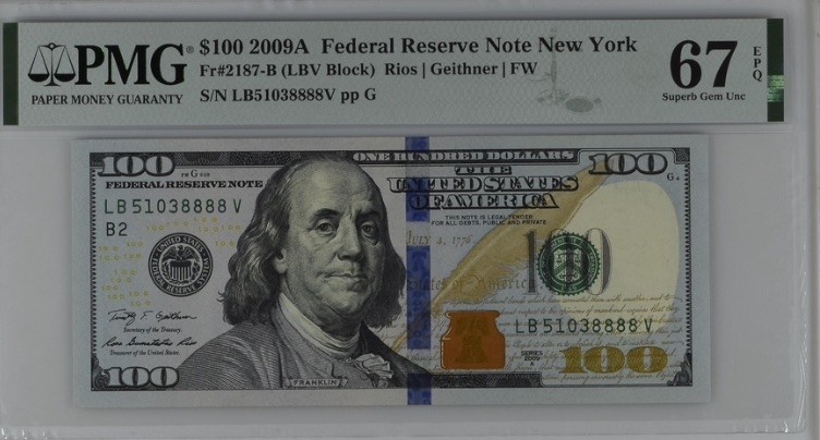 收藏联盟Quantum Auction 第193期拍卖(已更新) 美国2009年联邦储蓄券100美元 PMG67 8888狮子号
