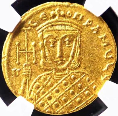 少见品古罗马拜占庭君士坦丁五世列奥四世金币NGC评级AU收藏 