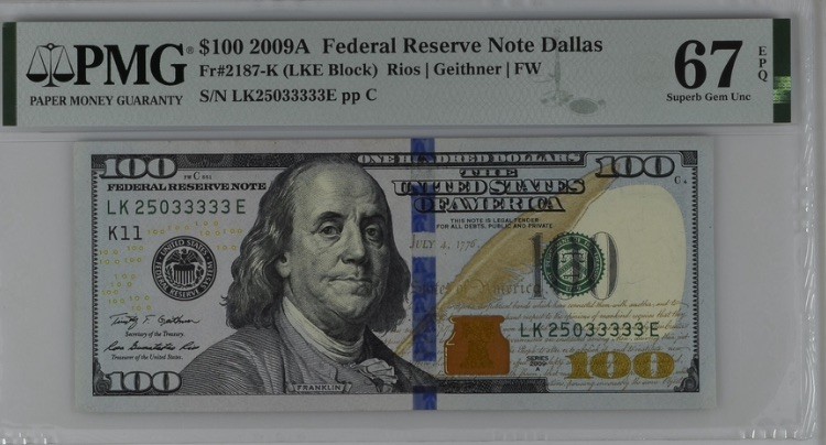 收藏联盟Quantum Auction 第193期拍卖(已更新) 美国2009年联邦储蓄券100美元 PMG67 老虎号
