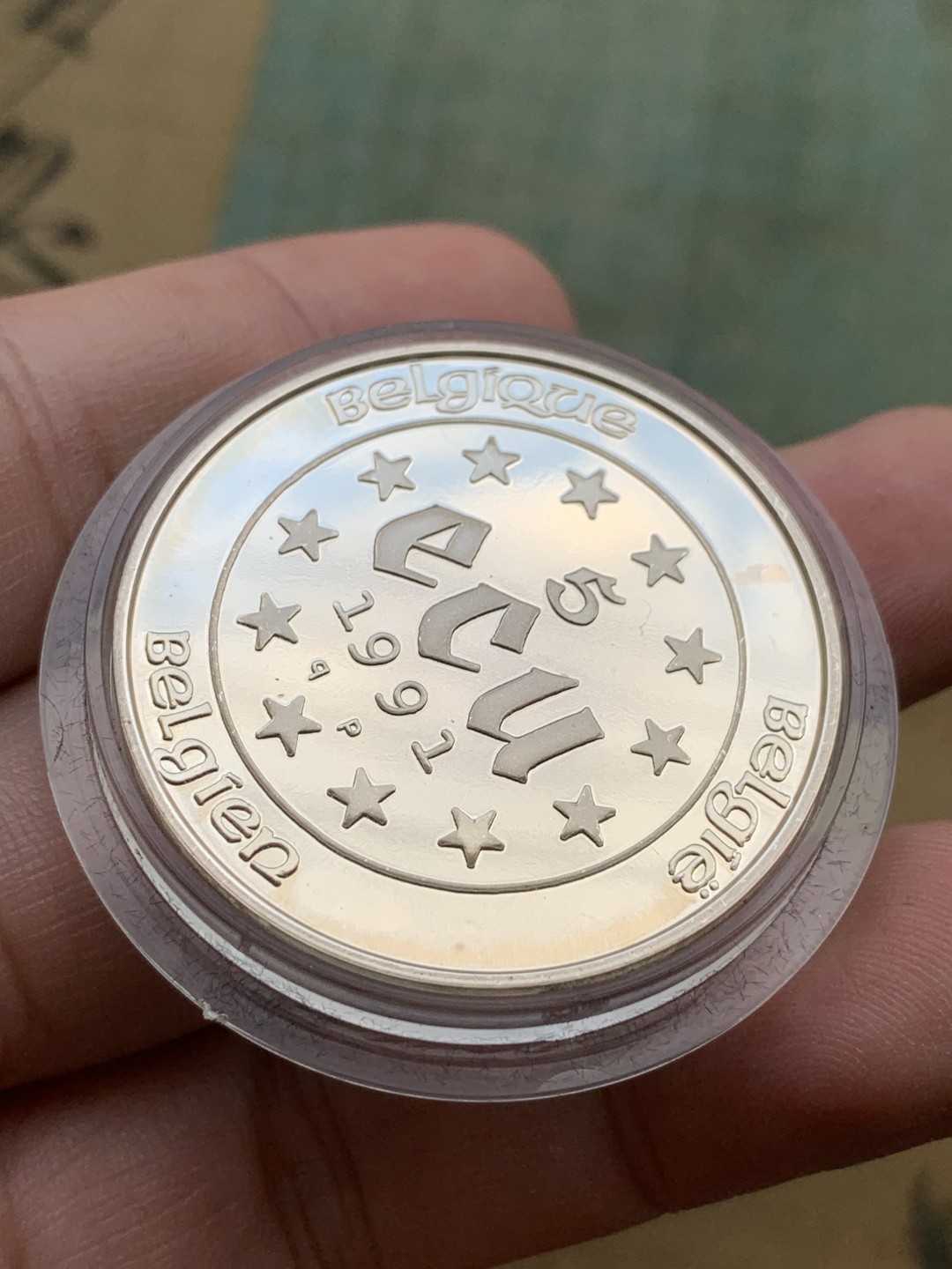 《竞宝斋》第97场-本周四 （满2件或者满200包顺丰） 蓝盒证书 比利时1991年 查理曼 5ECU 精制大银币