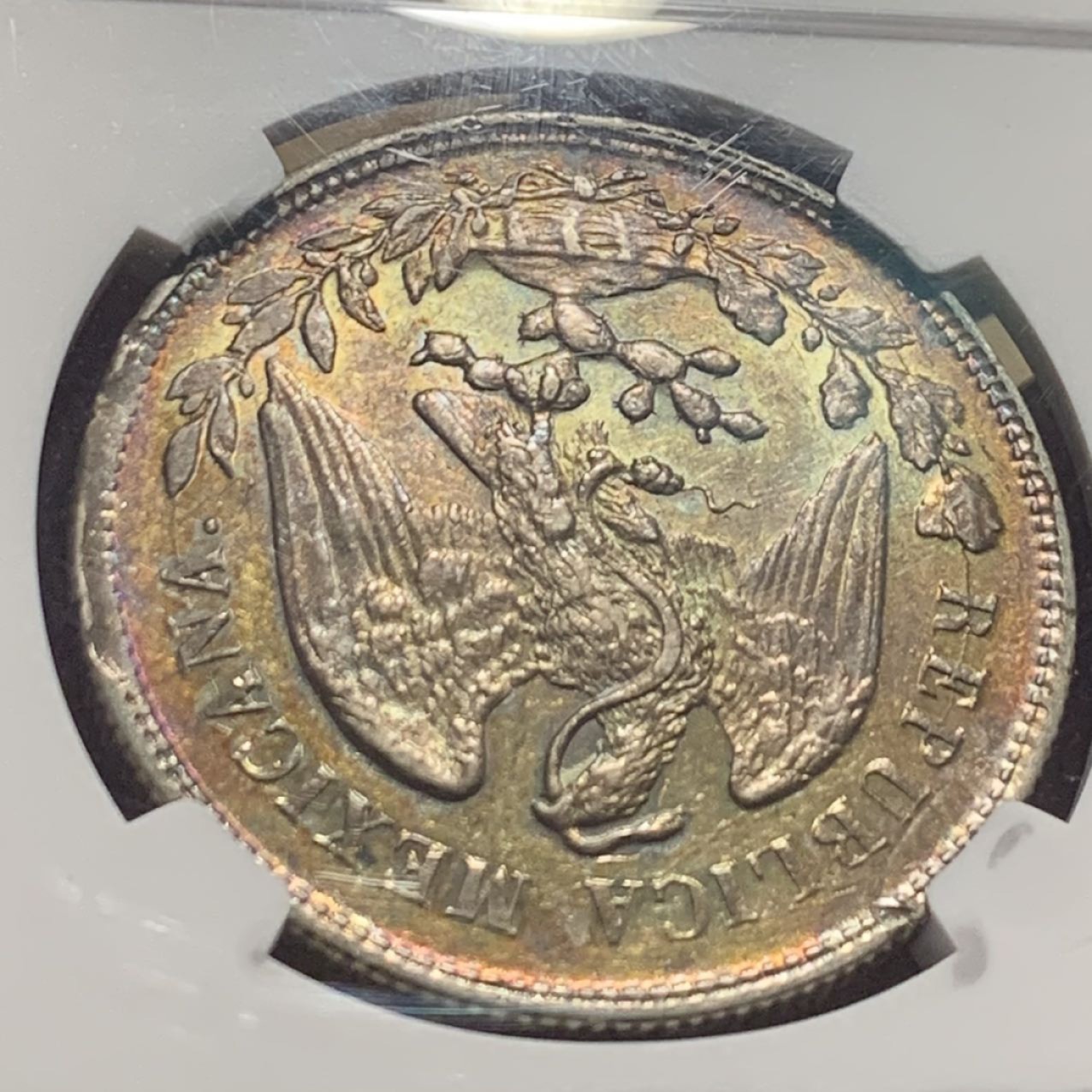 紫瑗钱币——第273期拍卖 墨西哥 1905年 ZS FM 在华流通 直边鹰洋 1比索 银币 NGC AU55 五彩包浆 少见版