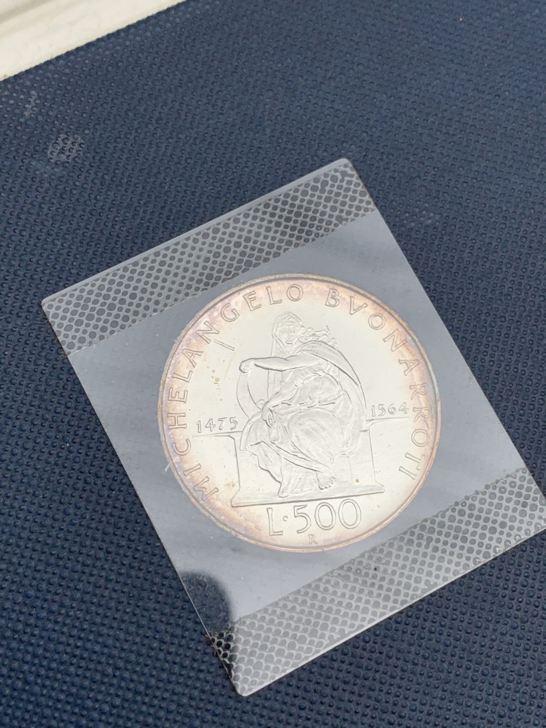 《竞宝斋》第97场-本周四 （满2件或者满200包顺丰） 卡装 意大利 1975年 米开朗基罗纪念 500里拉银币