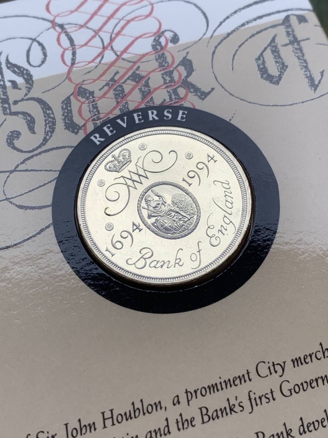 《竞宝斋》第97场-本周四 （满2件或者满200包顺丰） 英国 1994年 纪念英格兰银行三百周年 2镑卡装币 稀少