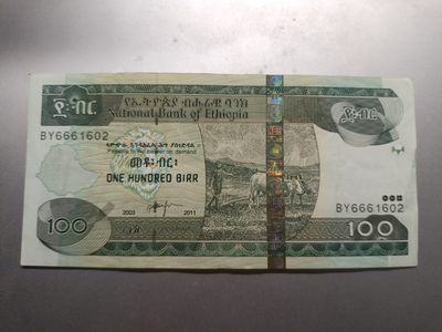 【专场20220929】百无禁忌——面值为"100"的纸币专场 - 【拍品002】埃塞俄比亚2003版100比尔流通好品XF豹子号666