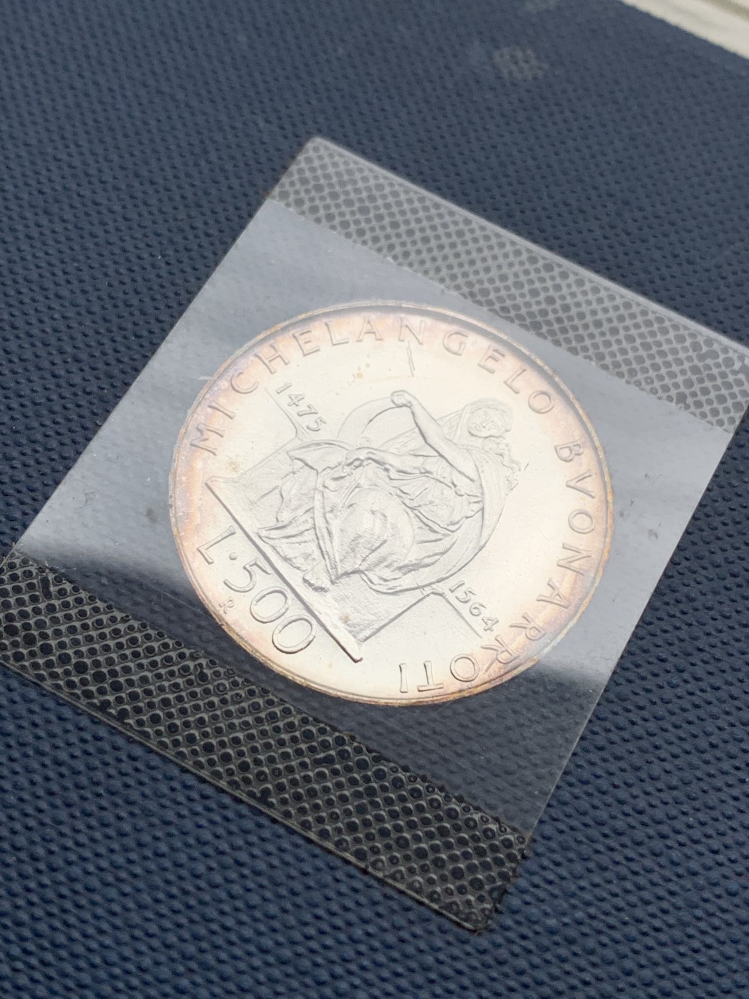 《竞宝斋》第97场-本周四 （满2件或者满200包顺丰） 卡装 意大利 1975年 米开朗基罗纪念 500里拉银币