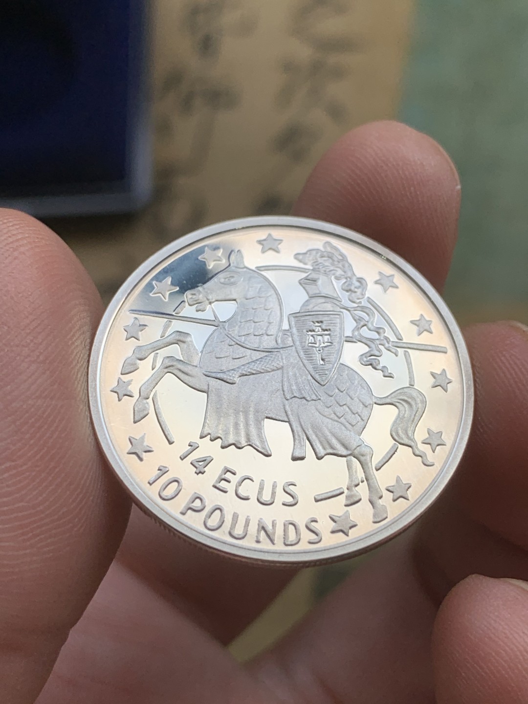 《竞宝斋》第97场-本周四 （满2件或者满200包顺丰） 蓝盒证书 直布罗陀1991年 10镑/14ECUS 骑士 精制银币