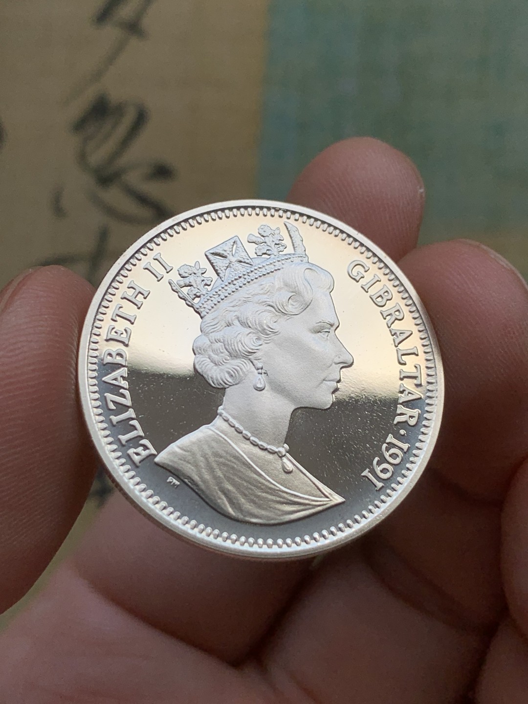 《竞宝斋》第97场-本周四 （满2件或者满200包顺丰） 蓝盒证书 直布罗陀1991年 10镑/14ECUS 骑士 精制银币