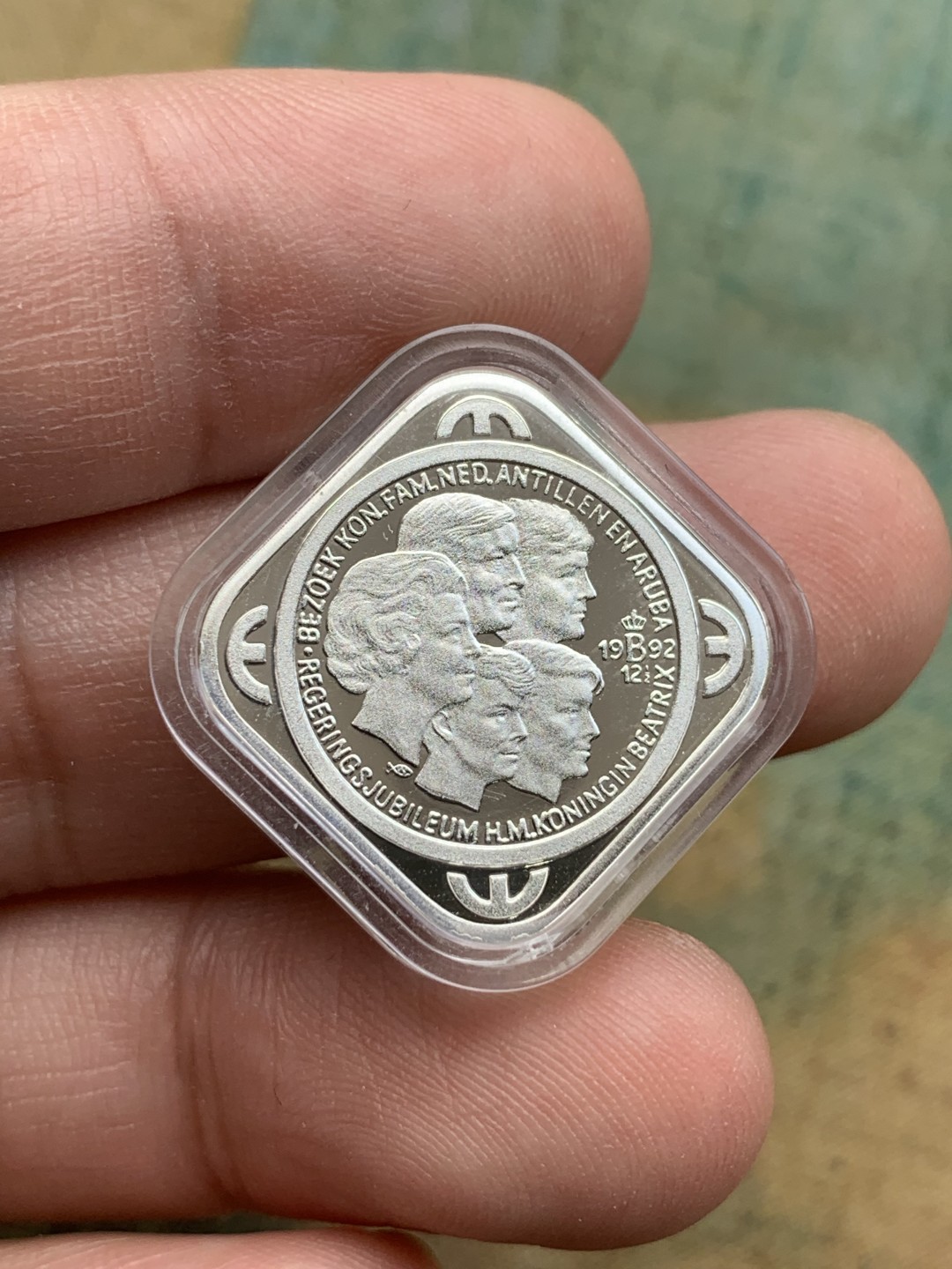 《竞宝斋》第97场-本周四 （满2件或者满200包顺丰） 蓝盒证书 荷兰1992年 50分ECU 精制银币 正方形 少见品种