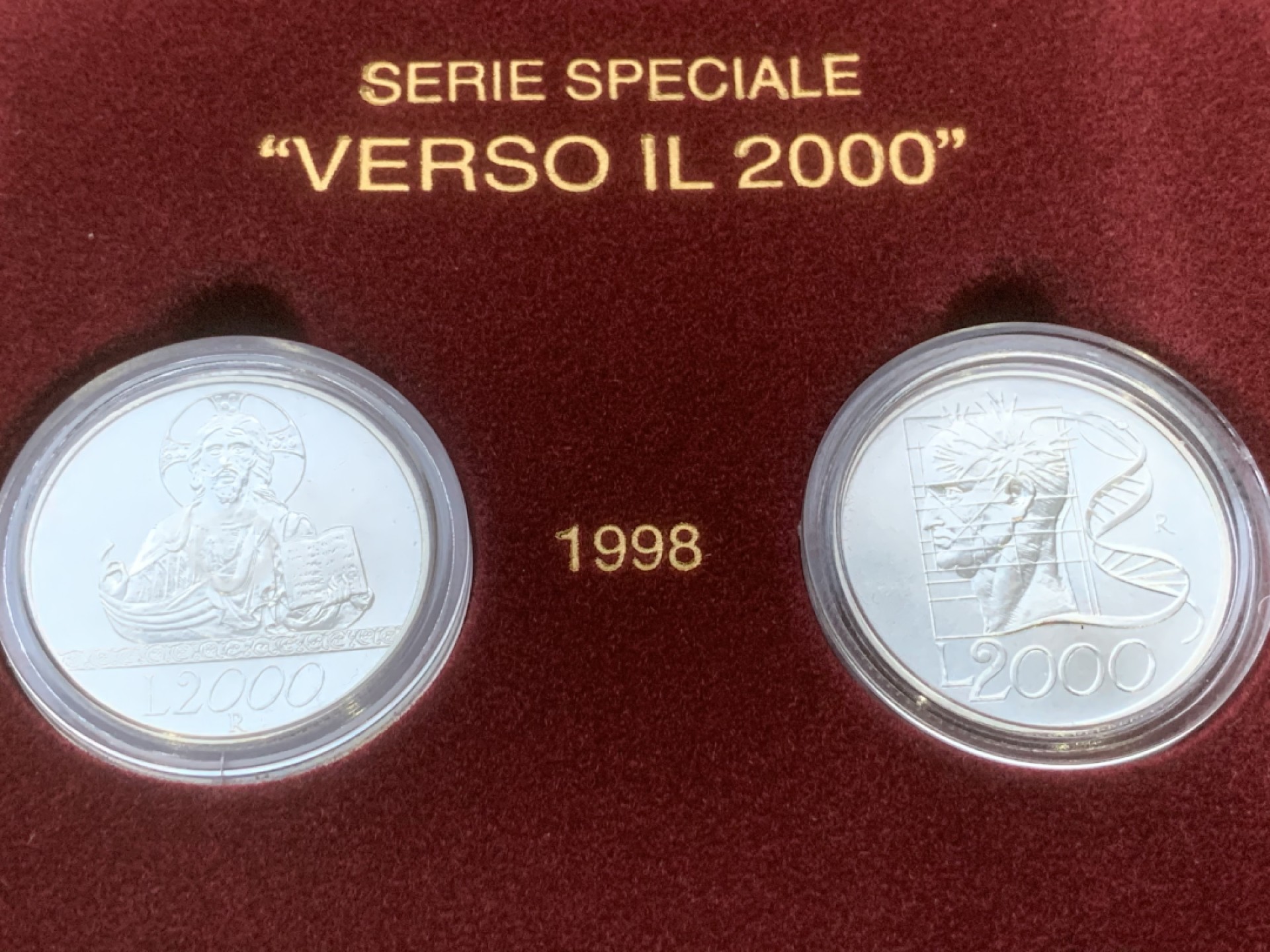 《竞宝斋》第97场-本周四 （满2件或者满200包顺丰） 	原盒证书 意大利1998-2000年 千禧年六枚装 2000/5000/10000里拉 银币 