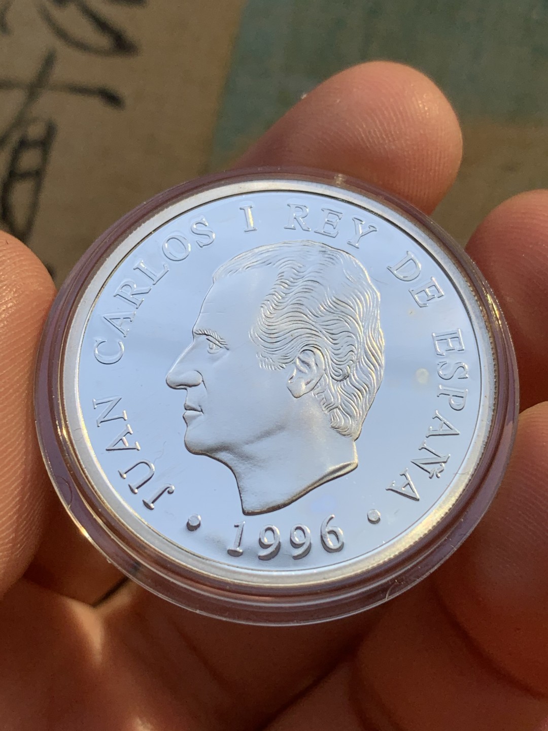 《竞宝斋》第97场-本周四 （满2件或者满200包顺丰） 原盒证书 西班牙1996年游泳 1000比塞塔 精制银币