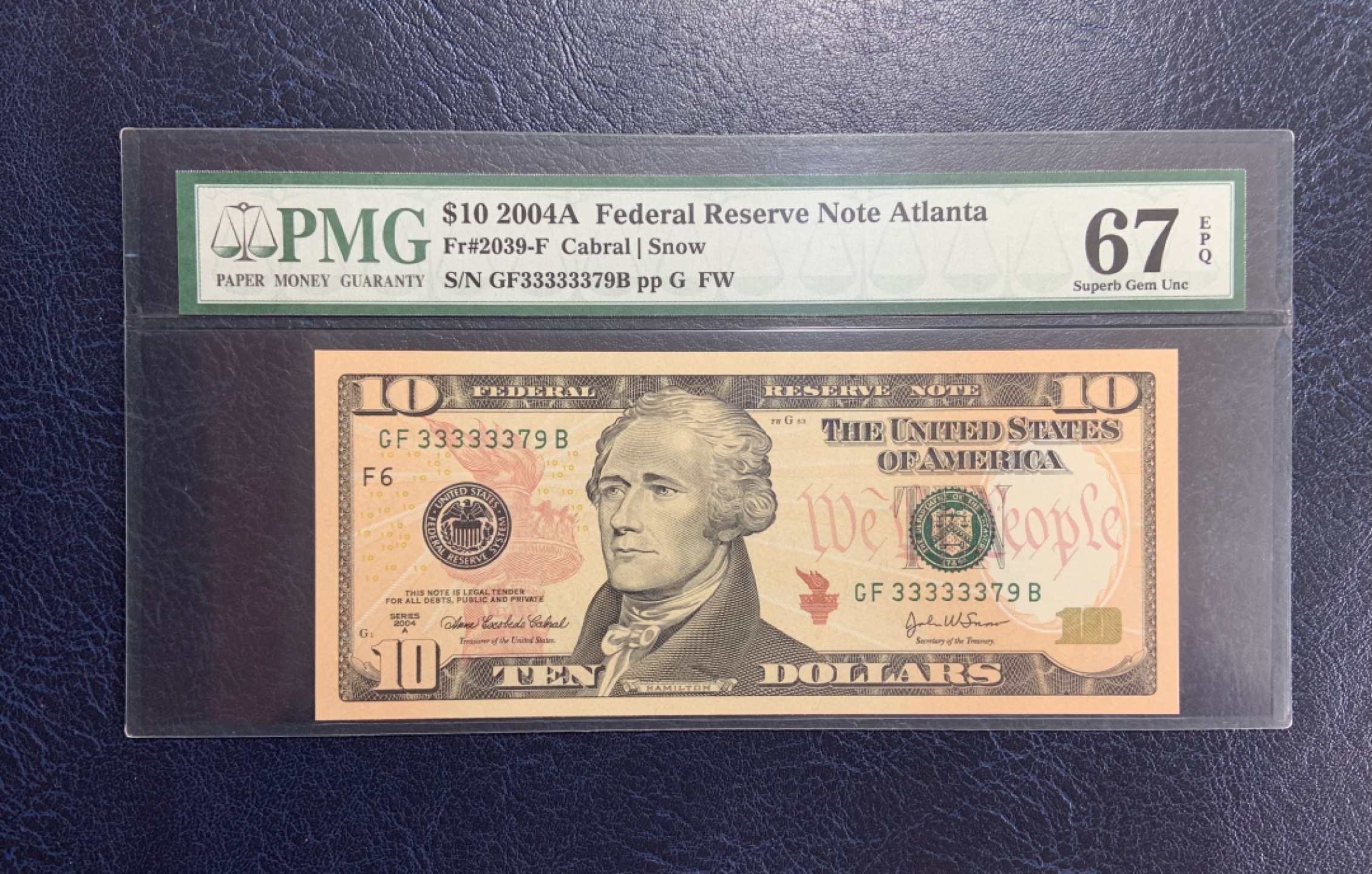 收藏联盟Quantum Auction 第193期拍卖(已更新) 美国2004年联邦储备券10元 PMG67 大象号