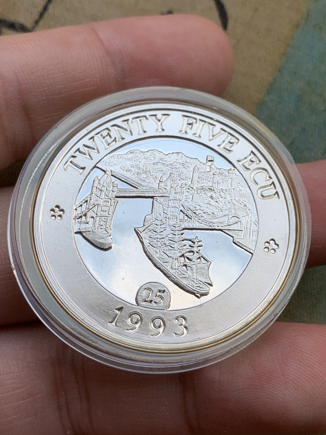 《竞宝斋》第97场-本周四 （满2件或者满200包顺丰） 蓝盒 英国1993年 25ECU 精制大银币 23克