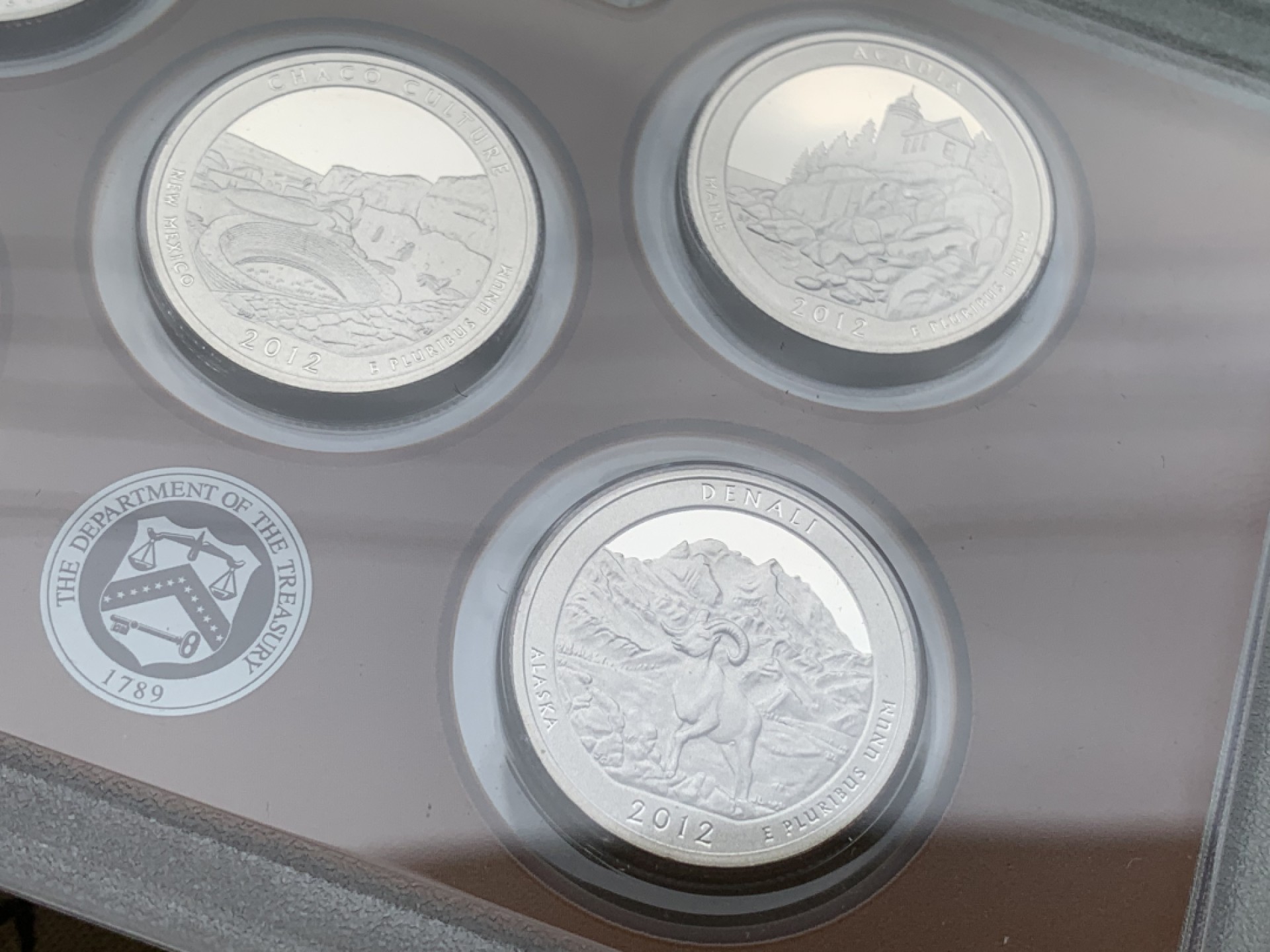 《竞宝斋》第97场-本周四 （满2件或者满200包顺丰） 原盒证书 美国2012年 华盛顿25分 保护区系列 5枚套 精制镍币PROOF 