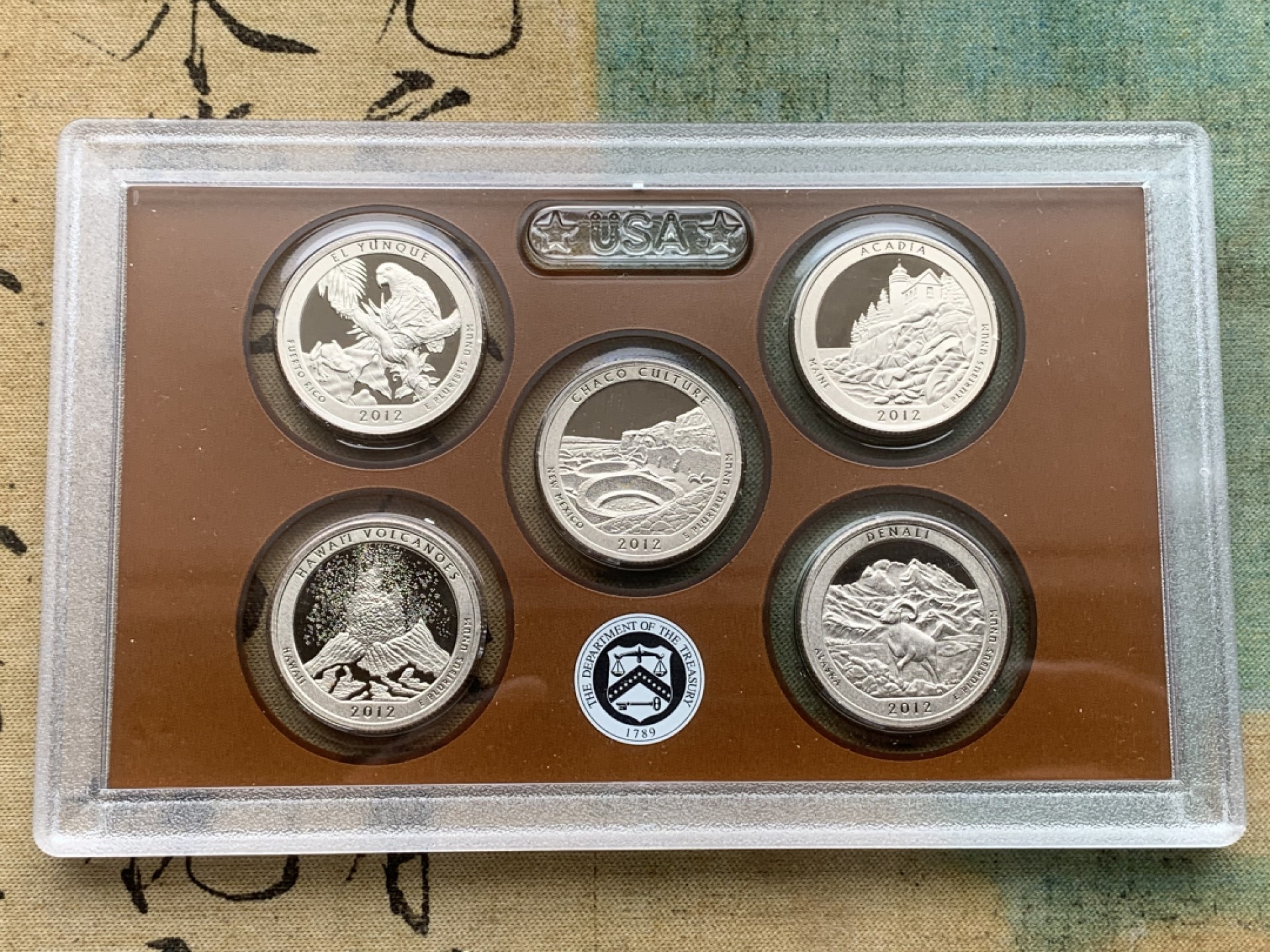 《竞宝斋》第97场-本周四 （满2件或者满200包顺丰） 原盒证书 美国2012年 华盛顿25分 保护区系列 5枚套 精制镍币PROOF 