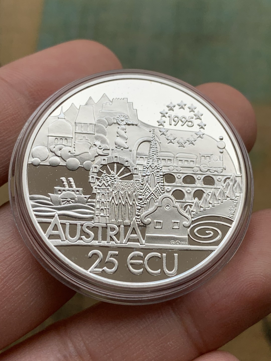 《竞宝斋》第97场-本周四 （满2件或者满200包顺丰） 红盒证书 奥地利1995年 25ECU 精制大银币 925银 24克