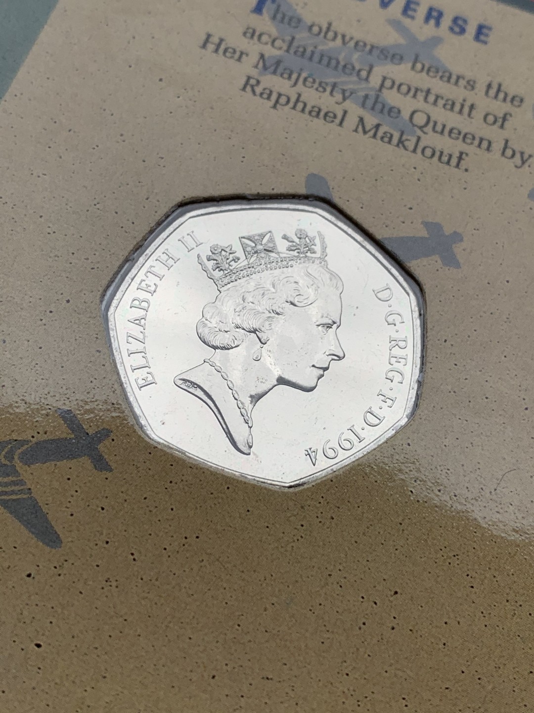 《竞宝斋》第97场-本周四 （满2件或者满200包顺丰） 英国 1994年 诺曼底战役纪念 50便士镍币 卡装少见