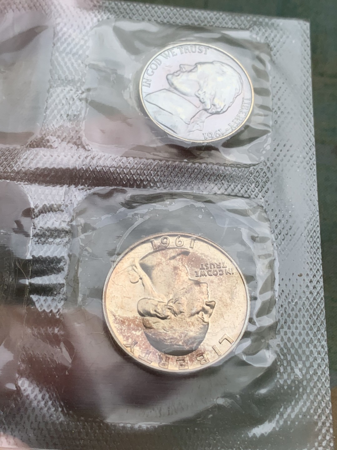 《竞宝斋》第97场-本周四 （满2件或者满200包顺丰） 原装 美国1961年 五枚套+一枚章 其中三枚银币 全部BU状态