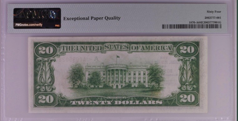 收藏联盟Quantum Auction 第193期拍卖(已更新) 美国1929年联邦储备券国民券版式(波士顿)20元 PMG64e AA冠 号码无47