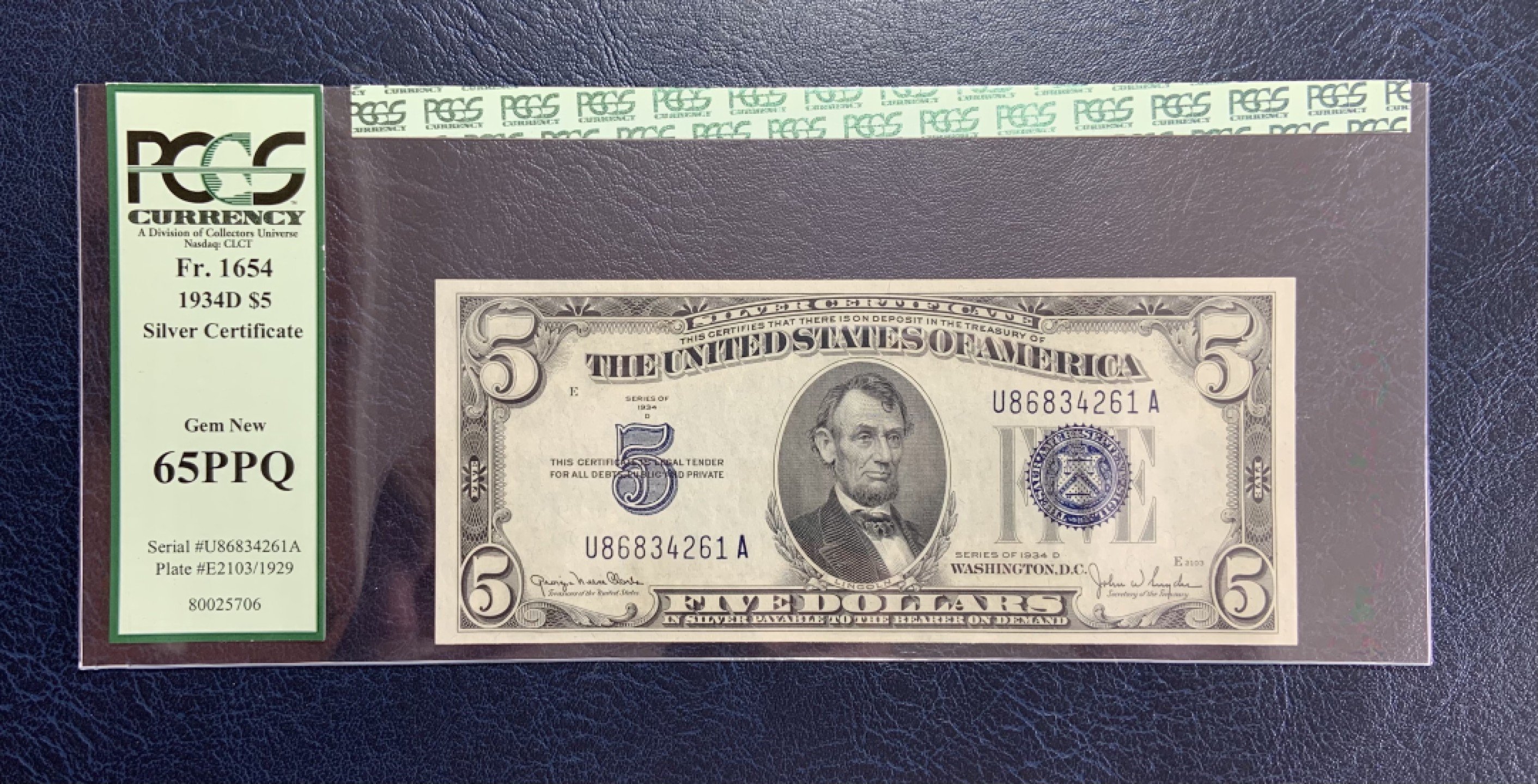 收藏联盟Quantum Auction 第193期拍卖(已更新) 美国1934年银币券5美元 PCGS65 罕见早期pcgs绿标壳