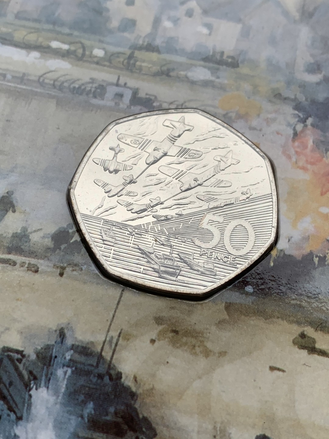 《竞宝斋》第97场-本周四 （满2件或者满200包顺丰） 英国 1994年 诺曼底战役纪念 50便士镍币 卡装少见