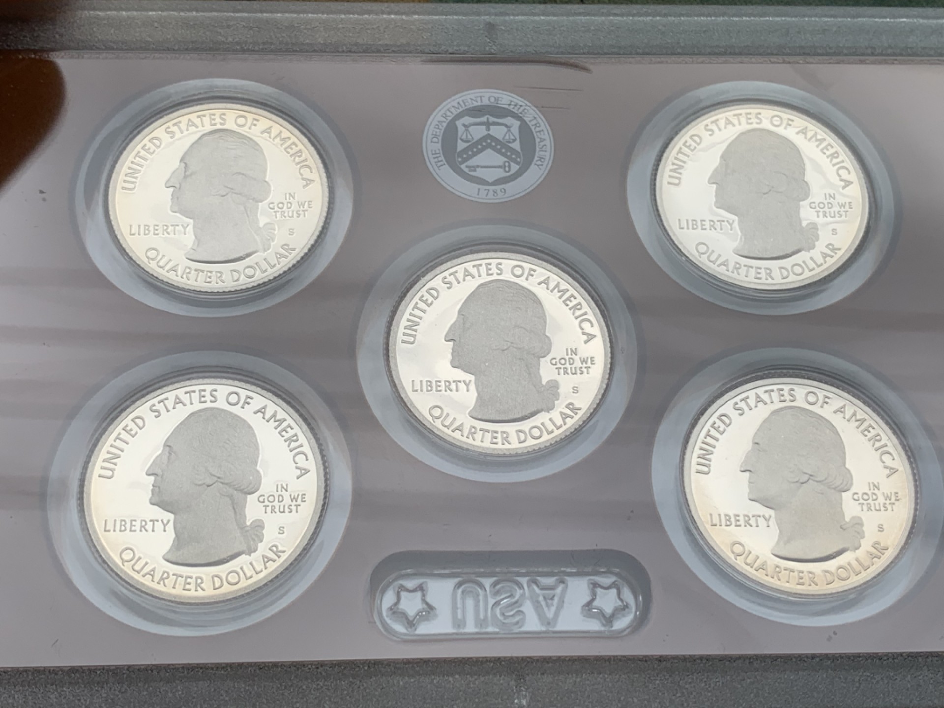 《竞宝斋》第97场-本周四 （满2件或者满200包顺丰） 原盒证书 美国2012年 华盛顿25分 保护区系列 5枚套 精制镍币PROOF 