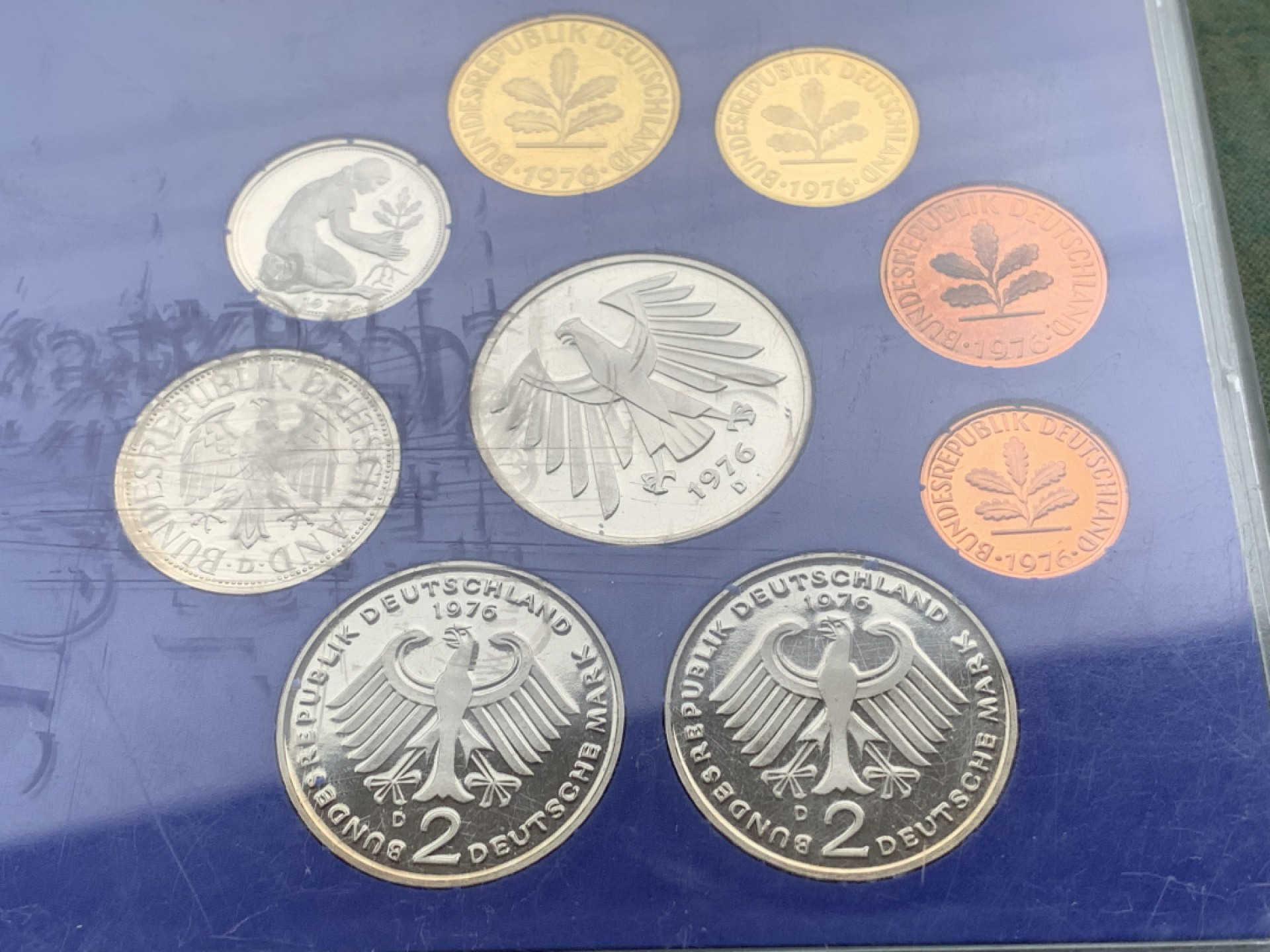 《竞宝斋》第97场-本周四 （满2件或者满200包顺丰） 封装 德国1976-D年 九枚套 1芬妮到5马克不同面 精制套币PROOF