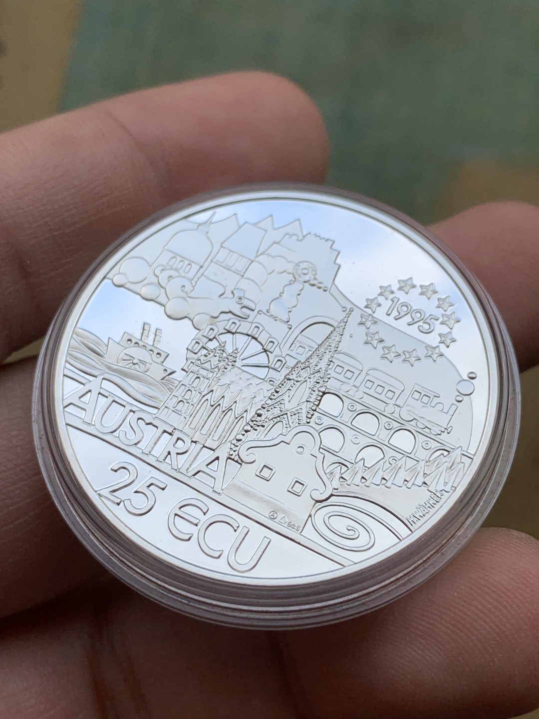 《竞宝斋》第97场-本周四 （满2件或者满200包顺丰） 红盒证书 奥地利1995年 25ECU 精制大银币 925银 24克